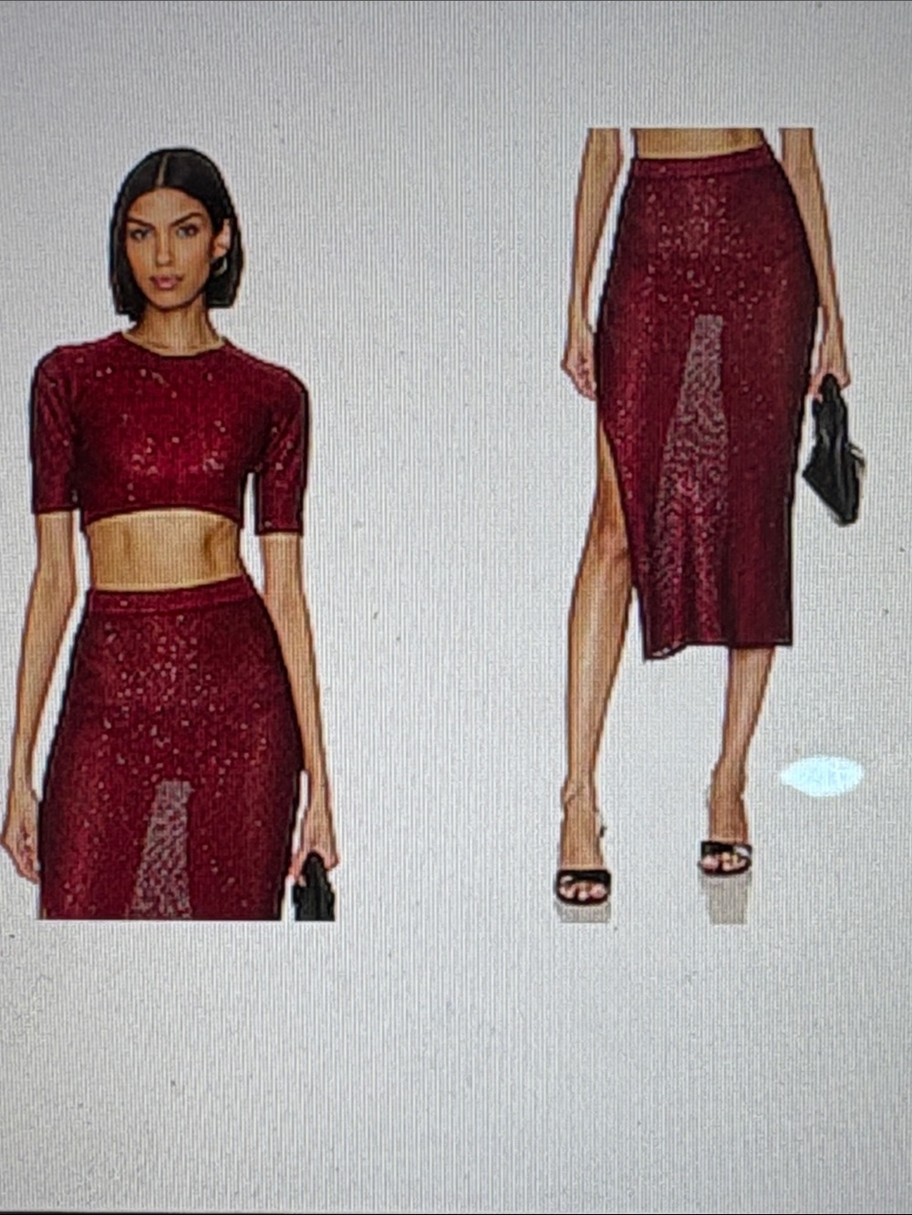 Misa Los Angeles Wine Sequin Midi Skirt Set